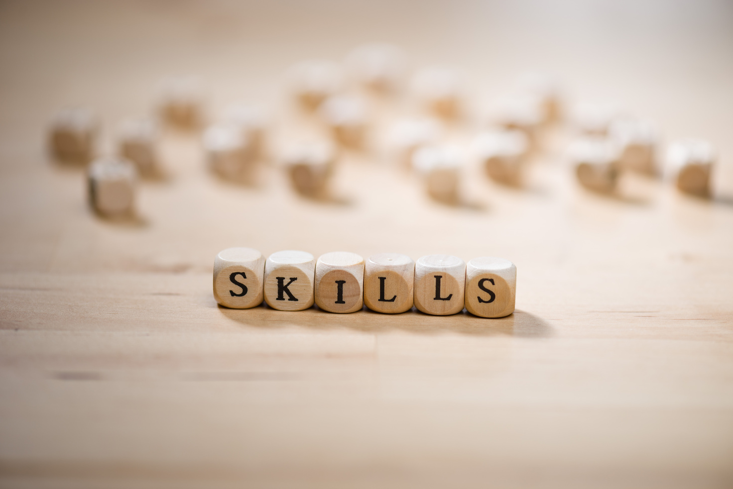 Skills word on blocks. Skills concept.